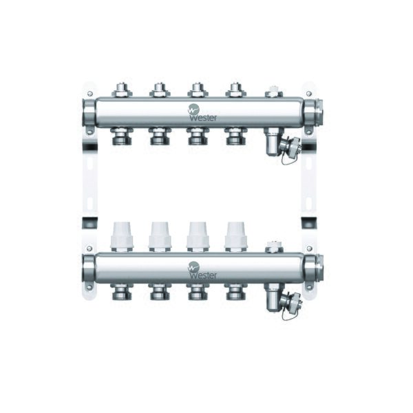Wester коллектор нерж. 1"-3/4 в сборе на 4 выхода с 2 заглушками